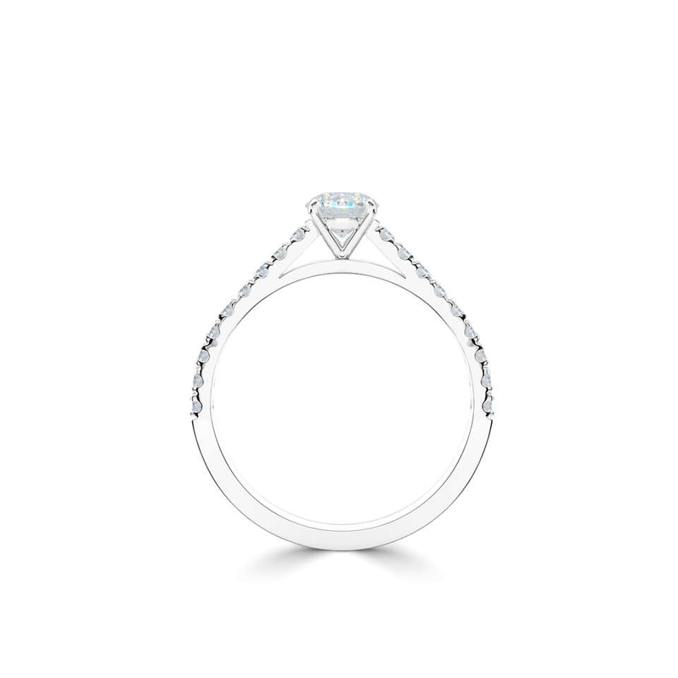 Classic four claw diamond ring with diamond set shoulders