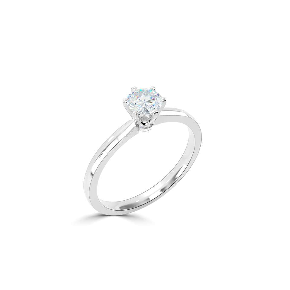 A Classic Six-Claw Round Solitaire with Sleek, Plain Shoulders.